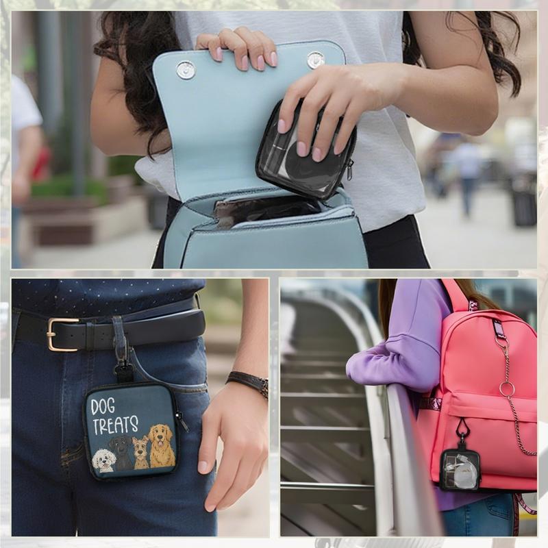 Durable Dog Snack Pouch for Walkies | Transparent Back & Cute Front | Portable Zipper Bag with Karabiner Hook | Leak Proof Treat Storage | Ideal for Training Sessions & Park Runs | Lightweight & Compact