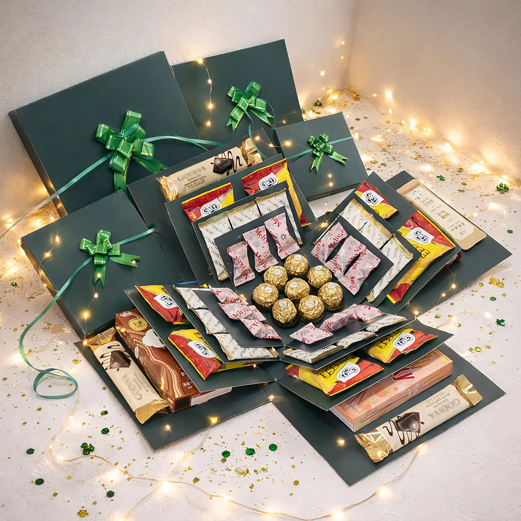 HAULKIM 4-layer "explosion box" – creative gift box, 10″ x 10″ x 7″, green; DIY surprise gift box for birthdays, Valentine's Day, Mother's Day, and anniversaries (green)