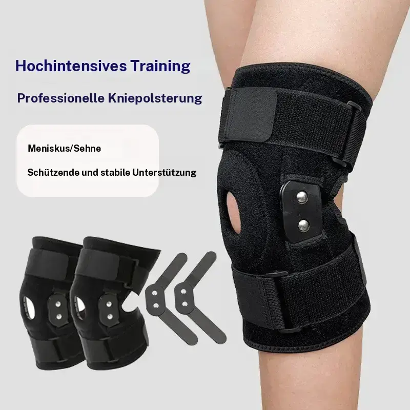 YYW1 Knee brace with metal plate support, silicone pad for joint pain relief, ideal for sports like hiking, basketball, football, and tennis.