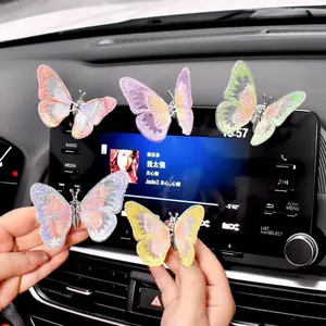 Embroidered butterfly decorations that move inside the car, car center console air outlet decorations, car ornaments, healing car supplies cup  holder  car phone  car  mount car  charm toy Cupholder Charmtoy Centerconsoleairoutlet