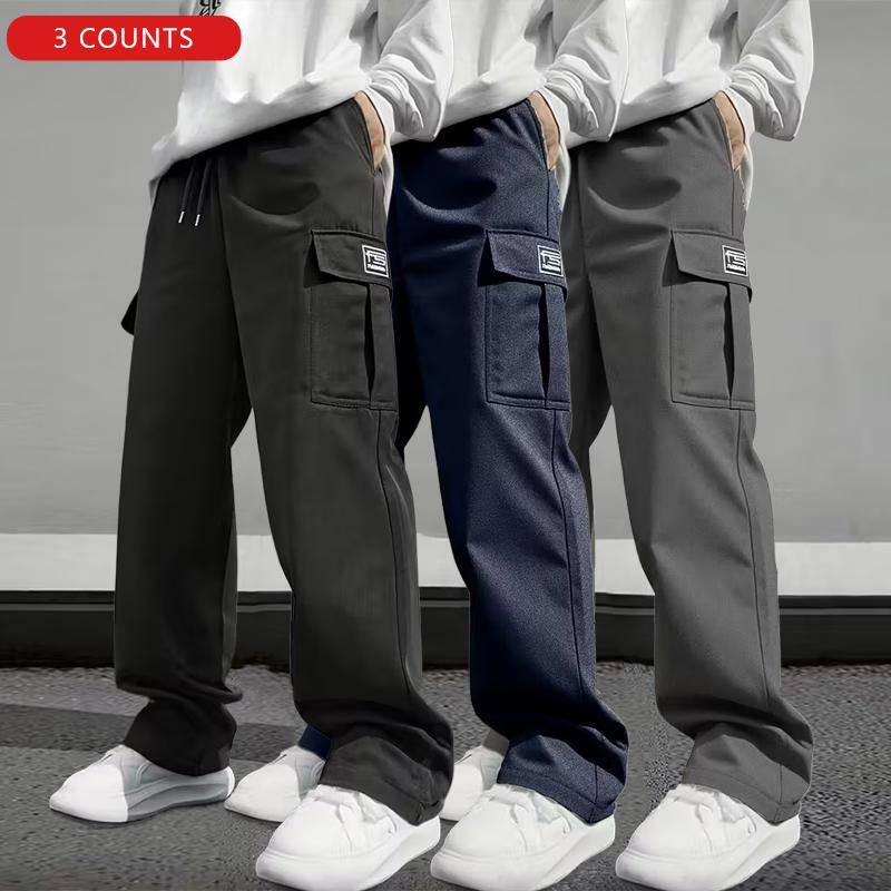 Men's 3pcs Casual Work Pants with Multi-Pocket Design Personalized for Everyday Wear & Sports Fitness Versatile Comfortable Stylish