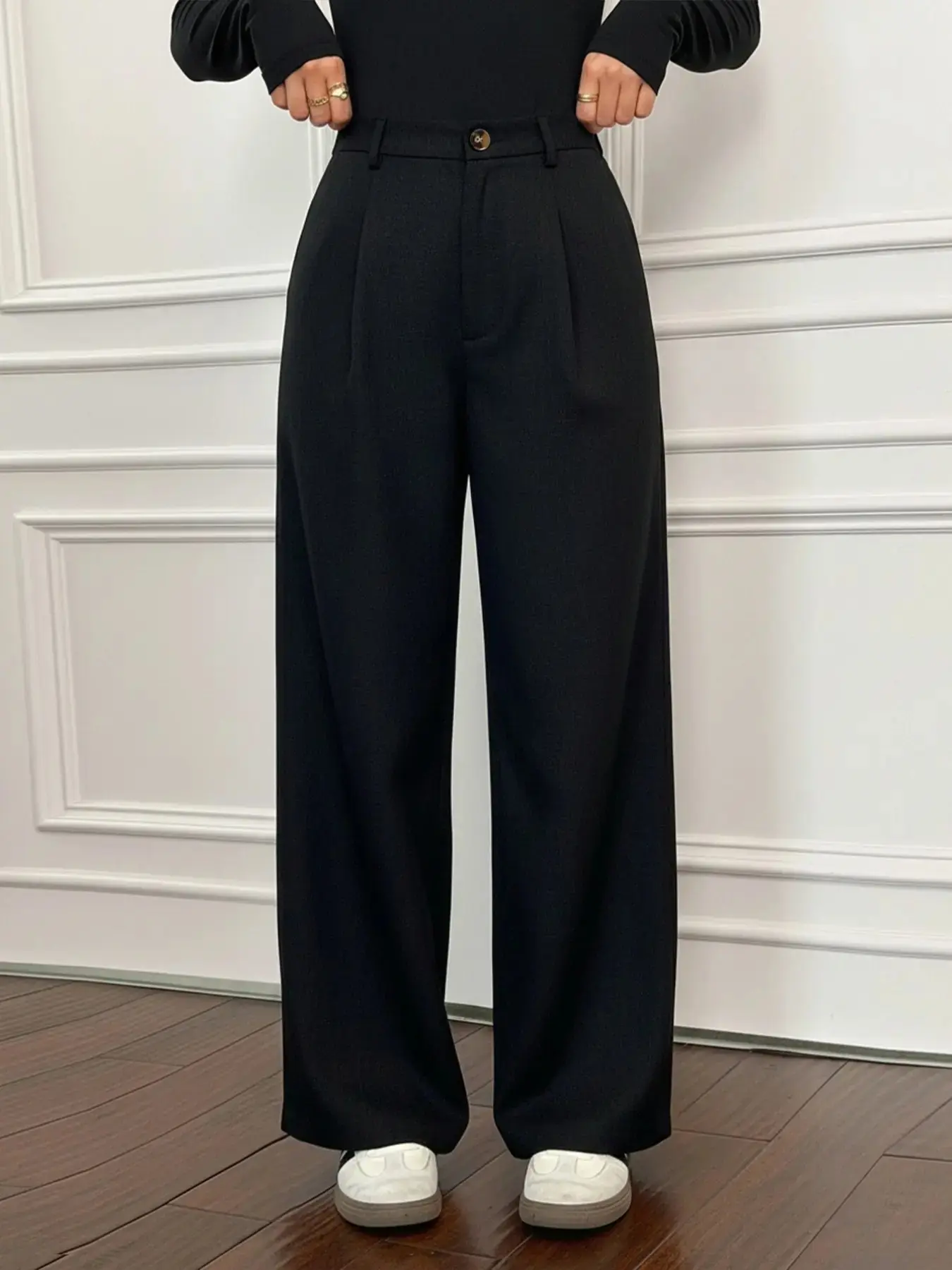 Women's Wide Loose Straight Leg Dress Pants Casual, Formal Commuter Workwear, Basic Fit Solid Color Elastic Waist Stretchy Suit Pants Pull on High Rise Business Commuting Office Trousers Work Formal Occasion Bottoms Womenswear