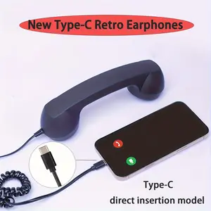 Type-C Vintage Telephone Handset Retro Style with Mic for Smartphones Laptops No Adapter Podcast Equipment Kit Direct Insertion Model