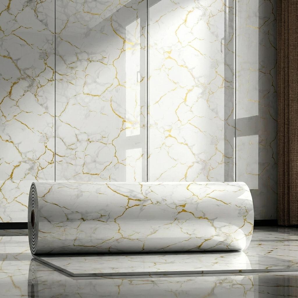 Marble Look Removable Wallpaper Rolls, 60cm*300cm & 40cm*300cm Compact Sizes, 3D Natural Wood Texture Waterproof Wall Stickers for Indoor Home Renovation Decor