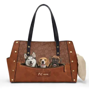 Cute Printed Dog Walking Bag, Small Pet Leather Shoulder Tote for Puppy Essentials, Lightweight Portable Crossbody Accessories Bag, Stylish Easy Clean Pet Supplies Storage for Everyday Walks, Travel and Outdoor Use