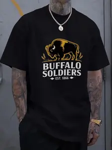 Men'S Black T-Shirt with Buffalo Soldiers Graphic - Casual Wear