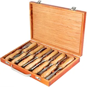 VEVOR 12-Piece Wood Lathe Chisel Set, 3.75" Blade, Woodworking & Carving Tools with Wooden Case for Furniture & Root Crafting, Hand Tools, Tool Box