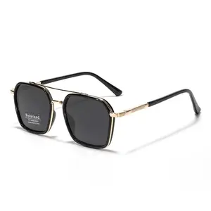 Unisex Minimalist Sunnies Modern Geometric Double Beam Sunglasses Polarized Black Frame TR90 Ultralight Metal Construction for Summer Travel Daily Styling