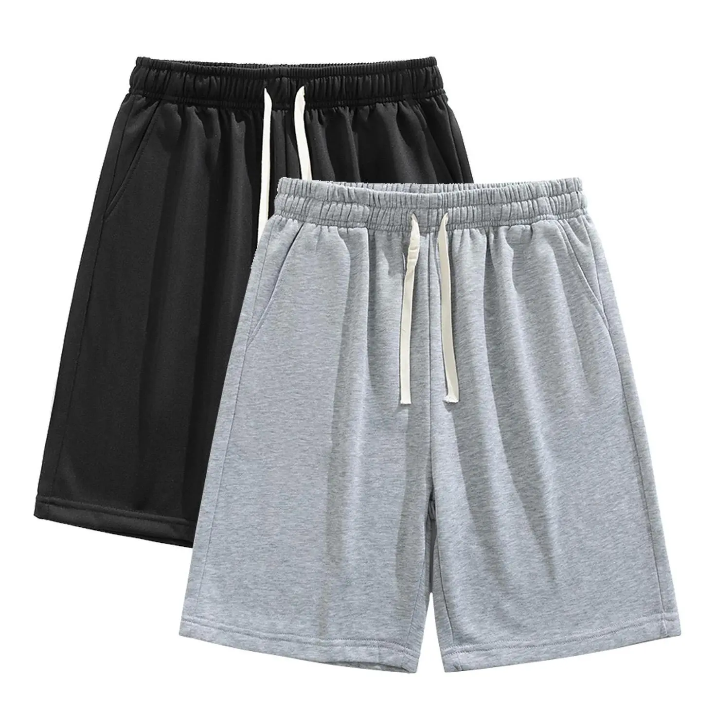 Men's Loose-Fitting Knee-Length Shorts in Solid Color, Casual Active Wear with Adjustable Drawstring for All-Season Comfort, All Seasons, Knee-Length Baggy Men's Shorts, Neutral-Colored Men's Shorts