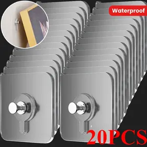 20 Modern Wall-Mounted Practical Hooks - Easy to Install, Strong Adhesive, No Drilling Required, Waterproof Plastic Hooks, Suitable for Hanging Pictures, Frames, Posters, Clocks, Multi-Functional Hooks for Kitchen and Bathroom