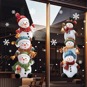 1pc Christmas Snowman Window Sticker, Vinyl Static Adhesive Paper, Removable Glass Sticker, Easy To Apply, Home Decoration