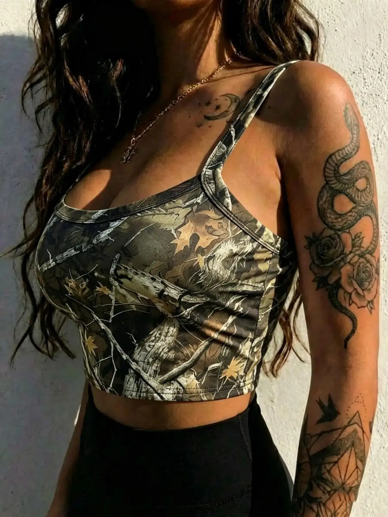 Women's Fashion Cool Versatile Casual Summer Sleeveless Spaghetti Strap Top, Camo Tank Street Style Comfortable Print Slim Fit Ladies' Shirt Womenswear going out top chic look sleek weekend wear