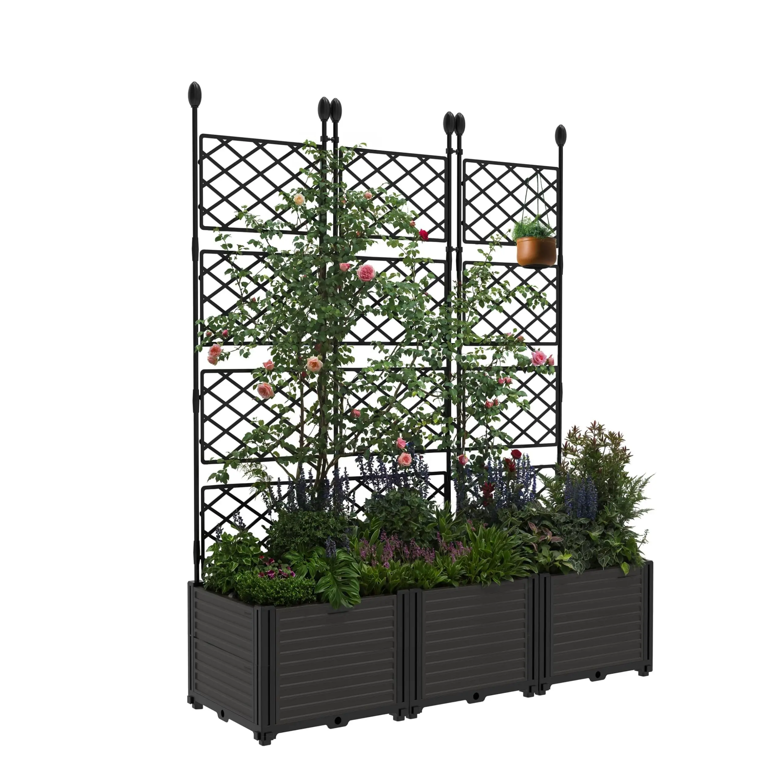 3-Pack Outdoor Raised Garden Planters with Sturdy Metal Frame & Lattice Trellis - Vertical Beds for Vines, Vegetables, Flowers, Privacy Screen for Balcony, Patio
