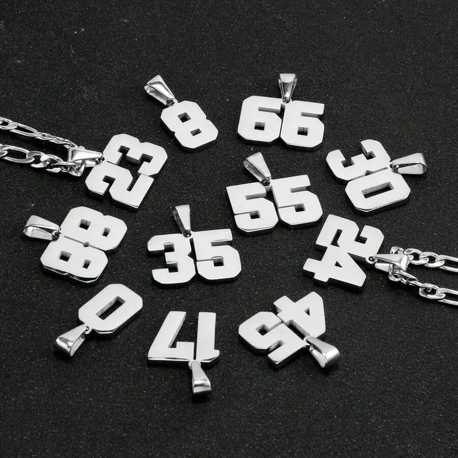Male Stainless Steel Personalized Jersey Number Pendant Necklace - Casual Chain Link Sport Jewelry, Daily Wear, Giftable Athletic Accessory, Silver One-Size Stainless Steel Jewelry