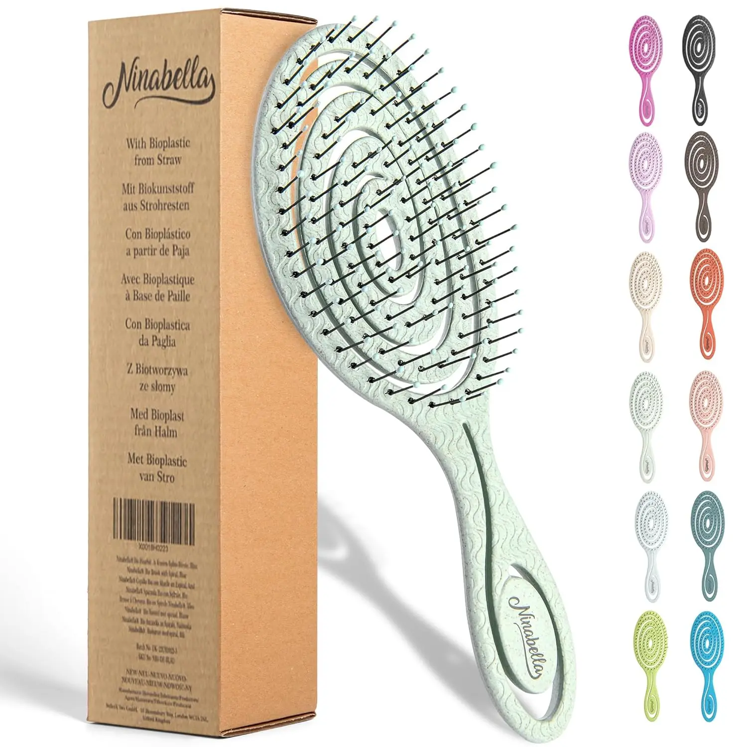 Does not Pull - Straightening Brushes for Straight & Curly Hair - Unique Spiral Detangling Hairbrush - Green
