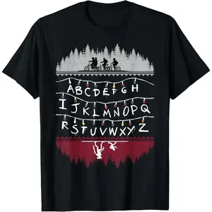 white tee viral graphic tees Netflix Stranger Things Alphabet T-Shirt Short Sleeve Summer Medium Cotton Tee for Men Women British English Edition Comfortable & Stylish