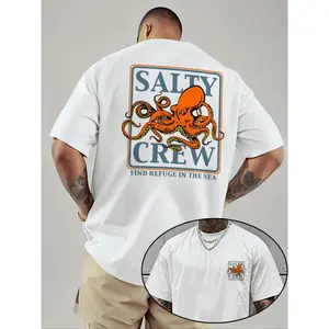 Men's Regular Fit Octopus Print Round Neck Tee, Street Fashion Casual Short Sleeve T-shirt for Daily Wear, Men's Summer Clothes, Tropical