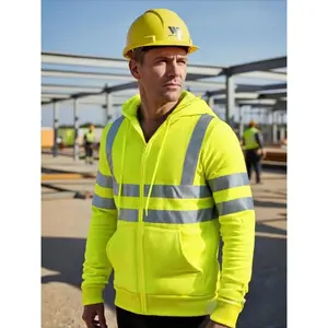 Men's Reflective Safety Hoodie |   Durable Fleece Tracksuit Sweatshirt with Zippered Pockets (Windproof Winter Outerwear for Delivery, Warehouse, and Night Shift)