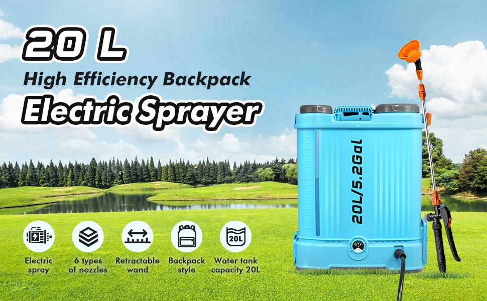 4.2/5.2 Gallon Battery Powered Backpack Sprayer, 100 PSI Electric Graden Sprayer Works with Telescopic Wand and 6 Nozzles, Lightweight Electric Sprayer for Garden Weed, Yard and Lawn Sprayer