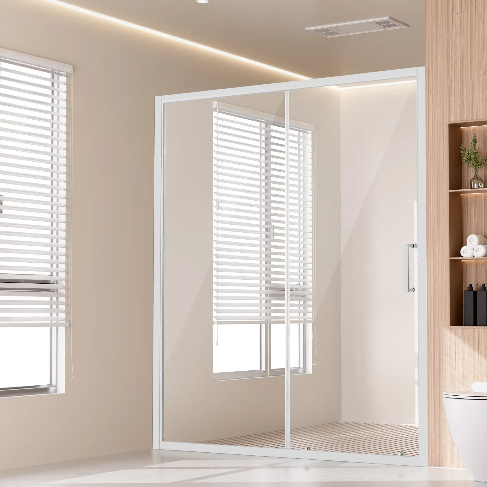 【Summerfinds】VEVOR Semi-Frameless Narrow Aluminum Frame Sliding Bathroom Door, 57.7-59x70 in 1/4"(6mm) Tempered Glass, Chromed Stainless Steel Hardware, Waterproof Seal, Shatterproof Nano-Stainproof, Prevents Leakage, Protects Shower Area