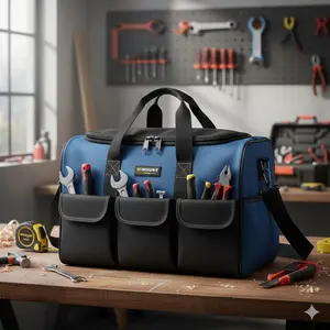 Heavy-Duty Tool Bag, Multi-Compartment Storage Organizer, Large Capacity for Construction Tools, Durable Work Gear