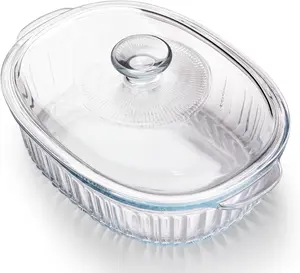 3QT Oval Glass Casserole Dish with Glass Lid, Borosilicate Glass, Large Oval Casserole Dish for Oven, Baking Dish with Lid