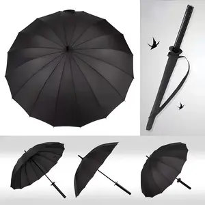 Black Samurai Sword Style Automatic Umbrella Cool Blade Handle Reinforced Durable 16 Ribs Suitable for Business Travel High Quality Blue