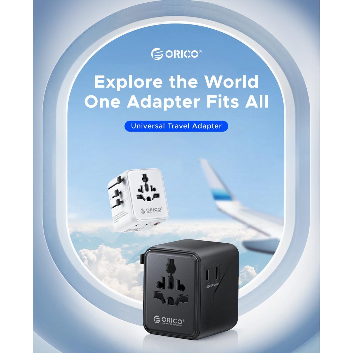 ORICO Universal Travel Adapter, USB C Fast Charging Plug Adapter Compatible with USA & Europe (UA AC) -UA