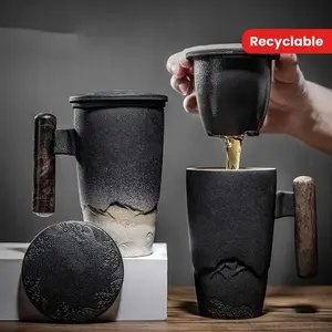 Vintage Mountain Print Coffee Cups, Teacups With LIDS, Coffee Cups, Winter And Summer, Holiday Gift, Birthday Gift, Gift For Friends Ceramic Drinkware