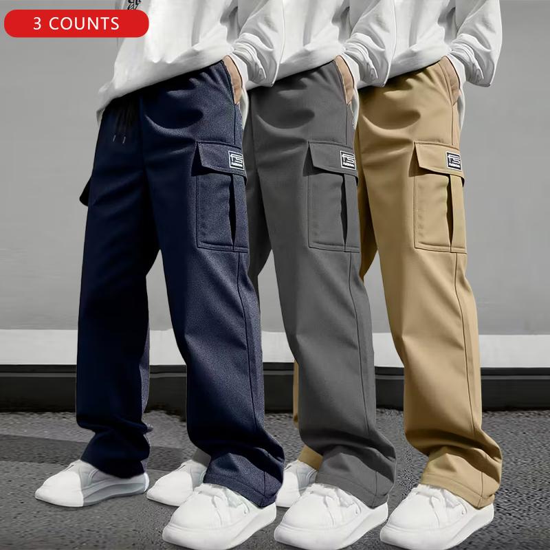 Men's 3pcs Casual Work Pants with Multi-Pocket Design Personalized for Everyday Wear & Sports Fitness Versatile Comfortable Stylish