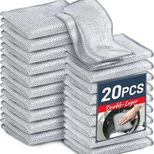 20pcs Multipurpose Metal Wire Dishwashing Cloth, 3-Layer Scrubbing Pad for Kitchen Cleaning, Non-Scratch Reusable Scouring Cloth for Pot, Stove & Sink, Triple-Layer Grey Dish Sponges Alternative