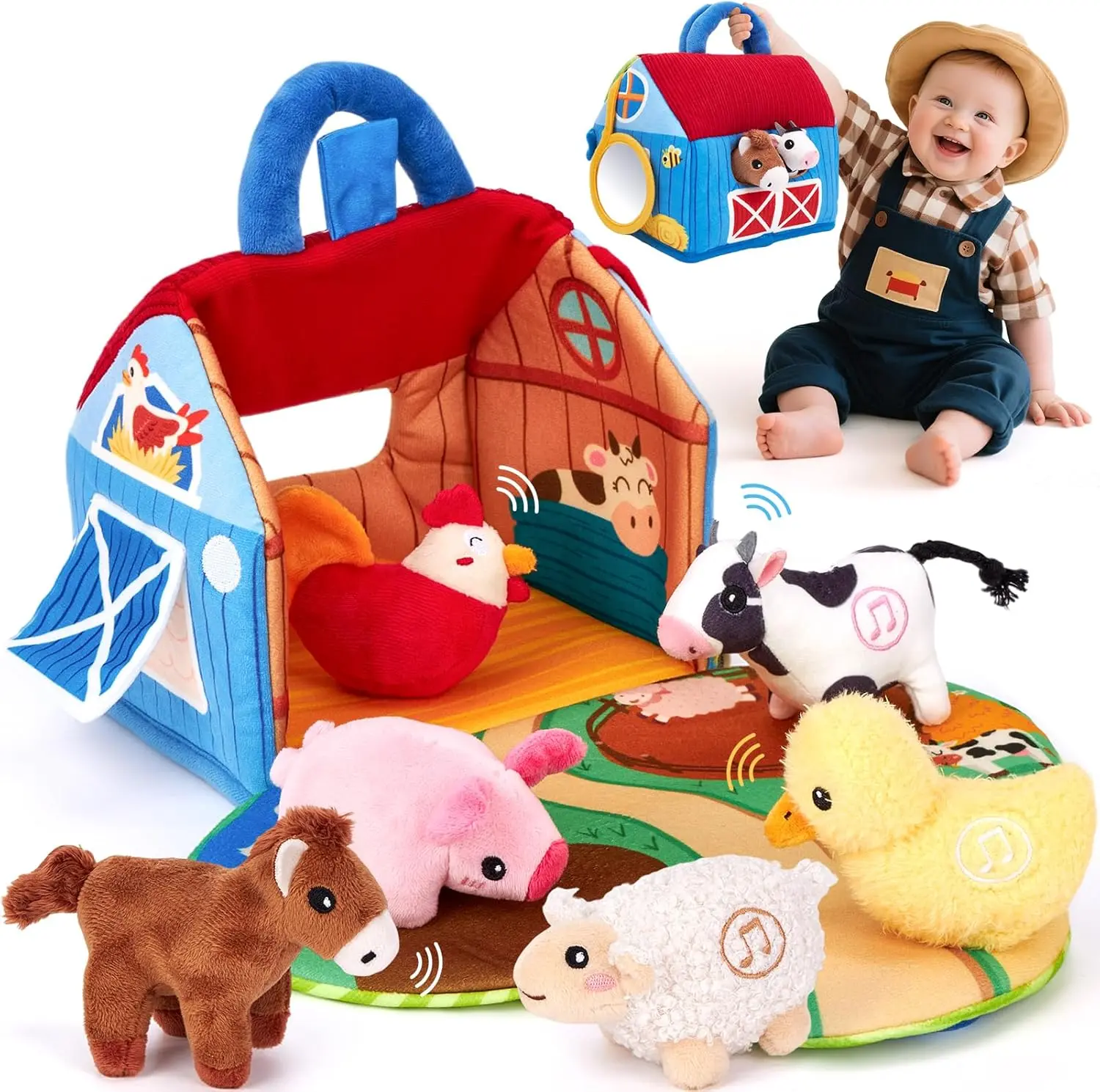 Baby Toys 6-12 Months - Surprise Barn with Real Sounds, Includes Plush Farm Animals - Montessori Toys, Suitable for 6-Month-Old Babies, Sensory Toys for Toddlers, Gifts for 1-Year-Old Boys and Girls, Baby Toys: Toys and Games