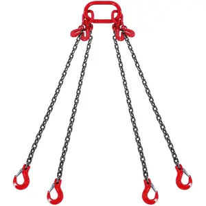 VEVOR Chain Sling, 5/16 inch x 10 ft Lifting Chains with Hooks, G80 Engine Chain Hoist Lifts, 11000 lbs/5 Ton Lifting Sling Chains for Engine Hoist, Engine Lift Chain with 4 Leg Grab Hooks & Adjusters