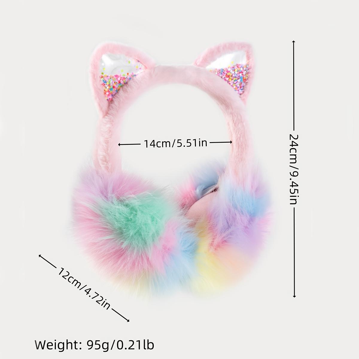 1pc Cute Cat Ear Headband with Fluffy Pom-Poms - Pastel Pink & Blue, Warm Folding Ear Muffs for Teens & Adults, Soft Polyester Hair Accessory for Cosplay, Halloween, Themed Parties, Cat Ears, Party Headwear, Playful Design, Comfortable Fit,