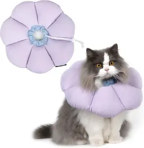 Cat Cone Collar,Cute Waterproof Cat Recovery Collar,Anti-Bite Lick Wound Healing Safety Elizabethan e Collar for Cats,Purple Flower All-Season Style-