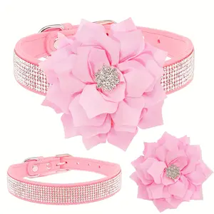 Sparkling Rhinestone Decor Pet Collar, Soft Adjustable Dog Collar with Shining Flower for Small and Medium-Sized Dogs, Pet Fashion, Floral Design, Elegant Pet Accessory, Highquality Material, Lightweight Collar, Fashionable Pet Collar, Decorative Dog