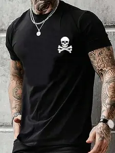 Manfinity  Men Skull Graphic Print Short Sleeve Tee, For Going Out, For Friends