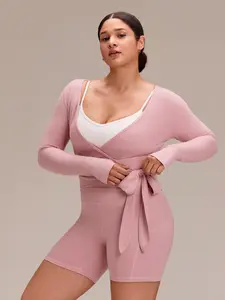 GLOWMODE Plus Size FeatherFit Sweat Wicking Stretchy Reversible Tie Waist Long Sleeve Plus Size Yoga Top With Thumbholes Pilates Studio Daily Wear