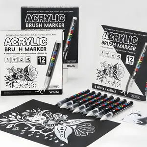 Acrylic Paint Markers, 12-Pack Soft Brush Tip Acrylic Paint Pens, Quick-Drying Waterproof Ink, for Rock Painting, Plastic, Wood, Canvas, Glass, Ceramic, Christmas Gift