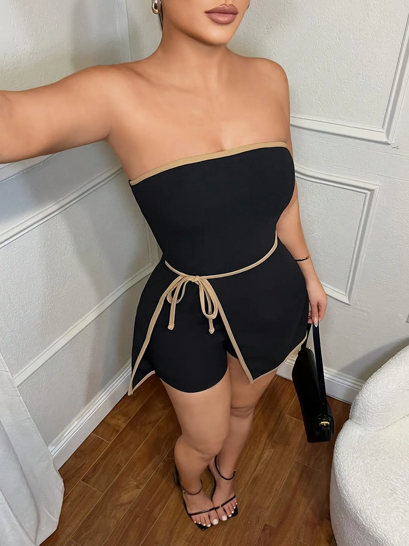 Women's Summer Casual Color-Block Trimmed Strap Jumpsuit Skirt