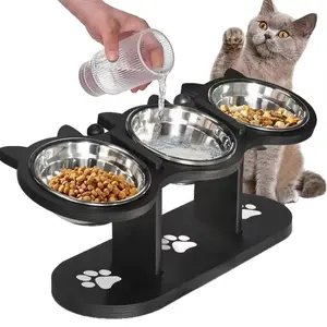 Adjustable 15 Degree Tilt Cat Bowl, 1 Set 3 Stainless Steel Bowls Detachable Pet Feeder, Elevated Slow Dry Food Feeder, Drinking Water Bowl, Pet Supplies for Indoor Outdoor Use, Cat and Dog Feeding Accessories