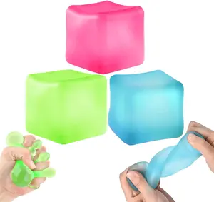 3Pcs Stress Cube Squishy Toys, Slow Rising Ice Cube Stress Balls, Sensory Fidget Toys for Anxiety Relief, Sensory Ice Cube Gel Filled Squishy Ball Toys for ADD/ADHD Kids Adults(Blue, Green, Pink)
