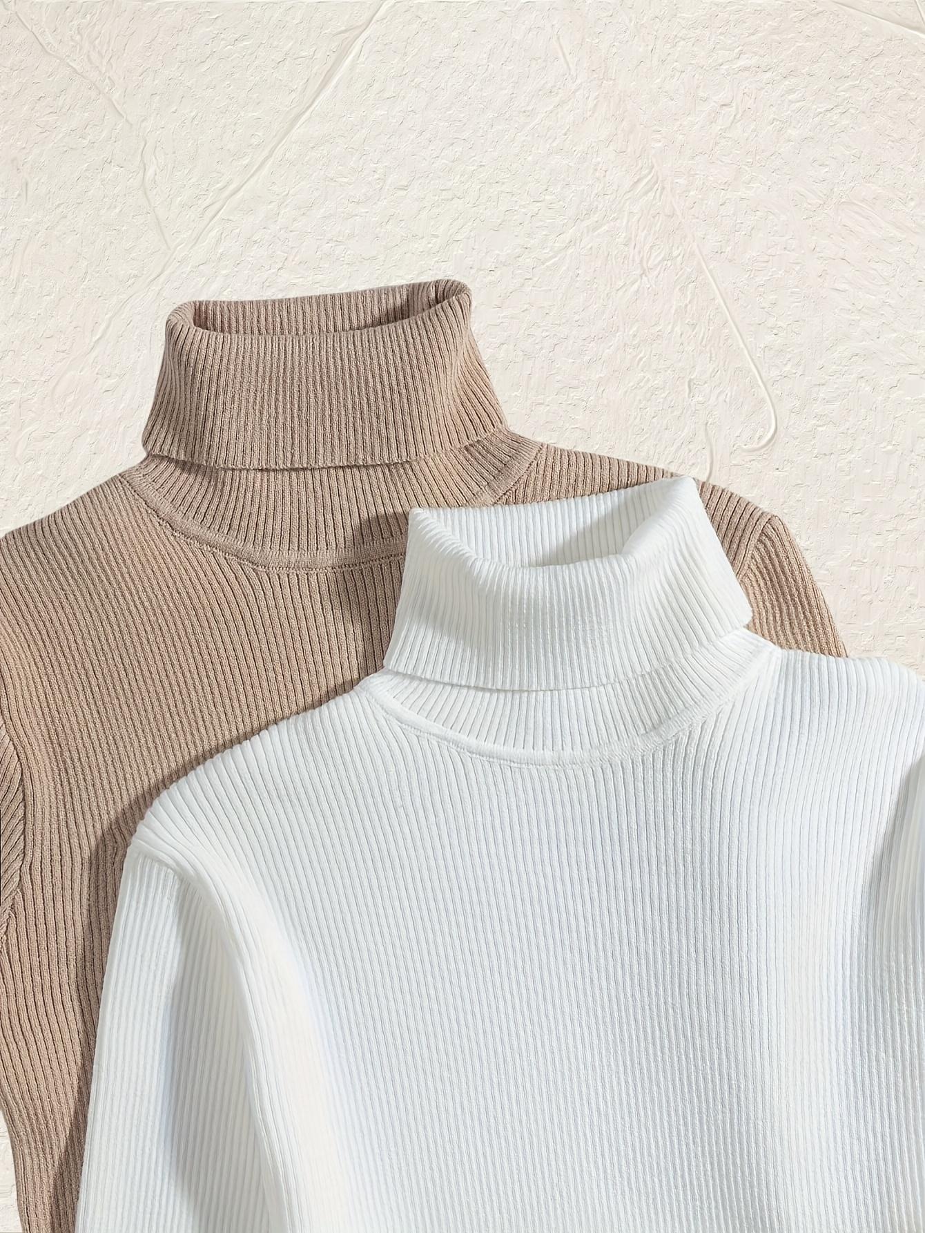 Women's 3-Pack Long-Sleeve Knitted Turtleneck Pullover Sweaters - Solid Color, Casual Fall Winter Basic High-Neck Clothes