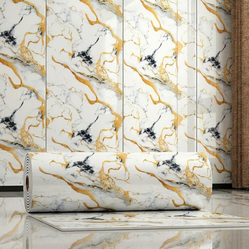 Marble Look Removable Wallpaper Rolls, 60cm*300cm & 40cm*300cm Compact Sizes, 3D Natural Wood Texture Waterproof Wall Stickers for Indoor Home Renovation Decor