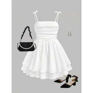 Girlism Bubble Crinkled Double Layered Skirted Cami Dress For Teen Girls