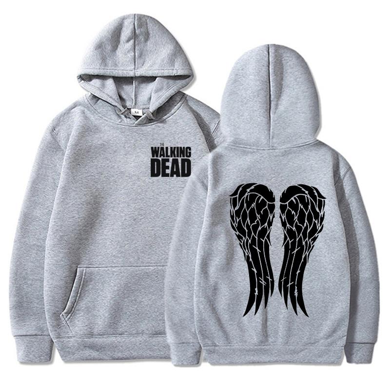 Women Men Casual Pullover Personalized Sweatshirt New Funny The Walking Dead Print Hoodie with Angel Wings Design