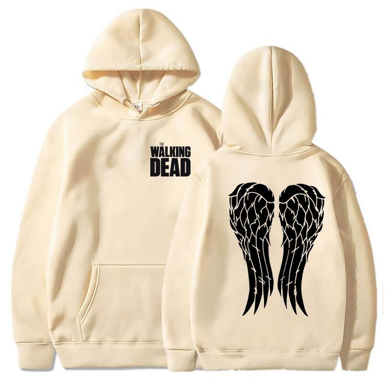 Women Men Casual Pullover Personalized Sweatshirt New Funny The Walking Dead Print Hoodie with Angel Wings Design
