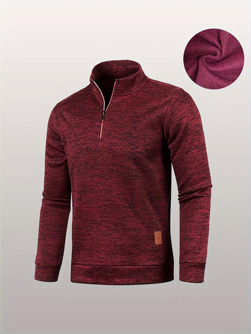 3-Pack Men'S Fleece-Lined Half-Zip Sweatshirts, Casual Solid Color Pullovers with Stand Collar, Long Sleeve, Polyester 100%, Slight Stretch, Knit Fabric, 210g/m², for Fall/Winter, Hiking & Outdoor, Regular Fit