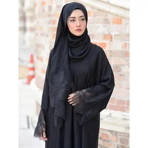 [Two-Piece Abaya Set Embroidered] Middle Eastern Inspired Abaya Set With Embroidered Edges, Polyester Fabric, Two-Piece Outfit With Hijab, All Seasons