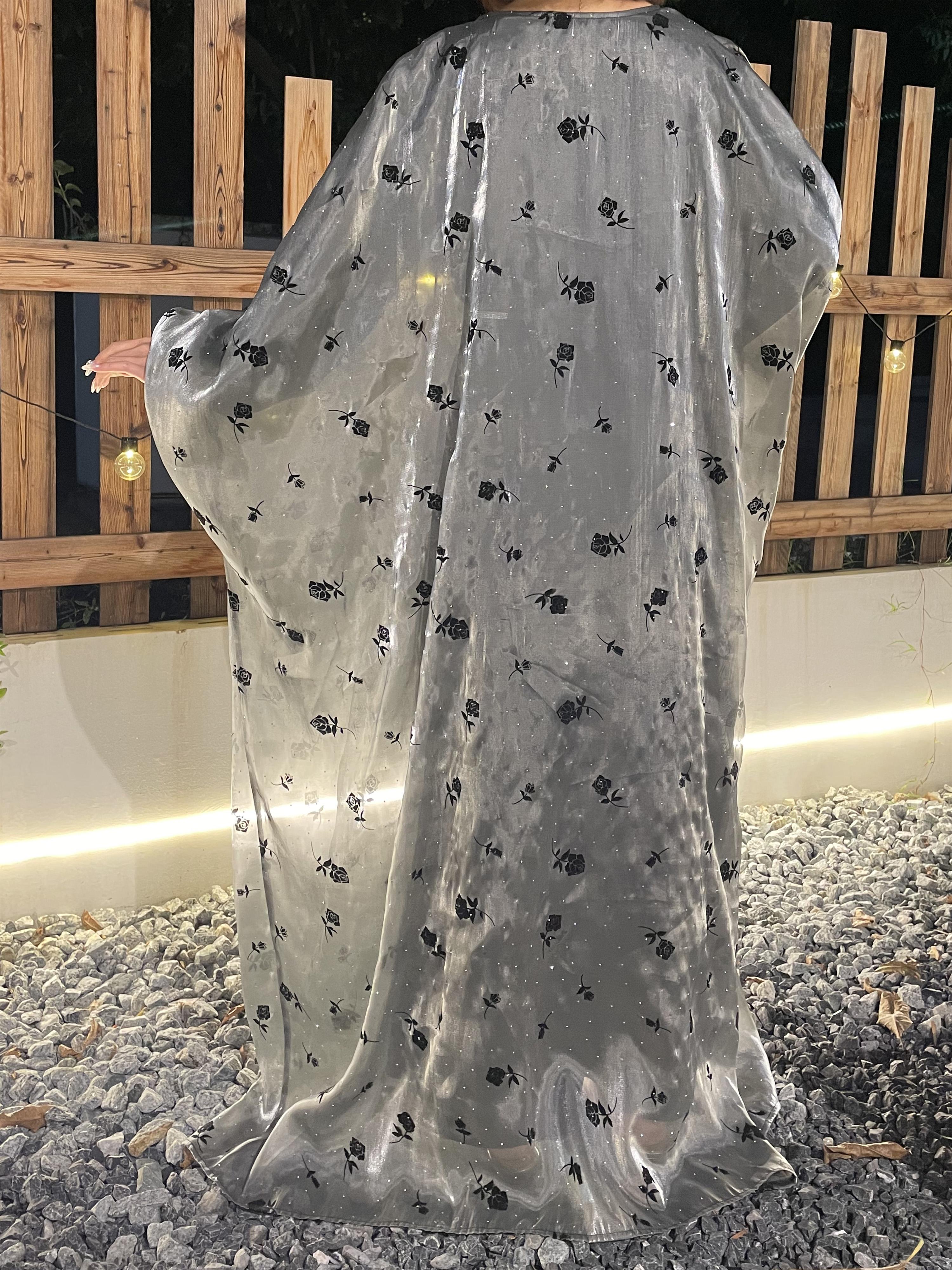 CL44 Organza Rose flower shiny abaya set, butterfly abaya with inner dress and crystal embellished belt,suitable for any occasions,Formal Chic【Fashionweek】 Modest Women